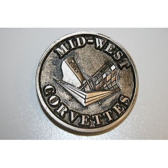 Vintage Solid Brass Mid West Corvette MWC LOGO Vette Chevy Belt Buckle RARE - Picture 3 of 6